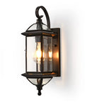 Copper Outdoor Wall Light 18.5 Inch High With E26 Socket Oil Rubbed Bronze Lantern Clear Glass Exterior Sconce For Front Porch Patio Garage Built To Take Any Weather Waterproof Durable Outdoor Lighting Fixture; front view showing clear glass and lit bulb.