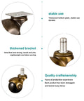 Solid Brass Ball Caster Wheels With Tight Locking Brake Four Pack Heavy Duty Polyurethane Rubber Treads showing thickened bracket and durable plate.