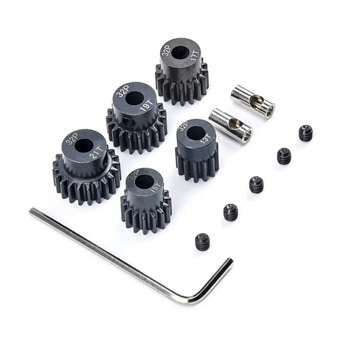 Beefed-Up Hardened Metal RC Pinion Gear Set, 32P, 5mm Inner With 3.175mm Coupler, Includes 13T 15T 17T 19T 21T, RC car upgrade kit