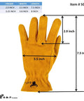Durable Synthetic Leather Kids Garden Gloves For 7 To 9 Year Olds showing dimensions and adjustable cuff, size medium.