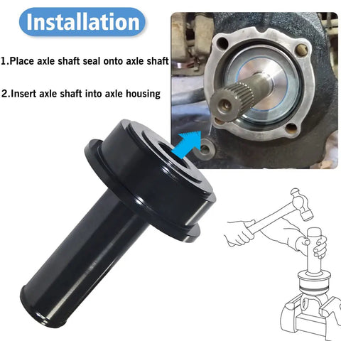 Tough As Nails Heavy Duty Steel Axle Shaft Seal Installer for 1998 to 2004 Ford F250 F350 F450 F550 4X4, installation steps shown.