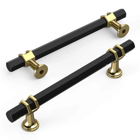 Matte Black and Gold Cabinet Pulls for Kitchen and Bathroom, 5 Inch Center to Center 128mm, 10 Pack Drawer Handles, Modern Cabinet Hardware ZH0091 Amerdeco