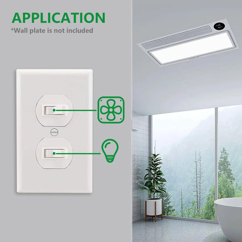 Application of Two Pack Double Toggle Light Switch 15 Amp 120 Volt in bathroom, controlling fan and light, ETL listed, white