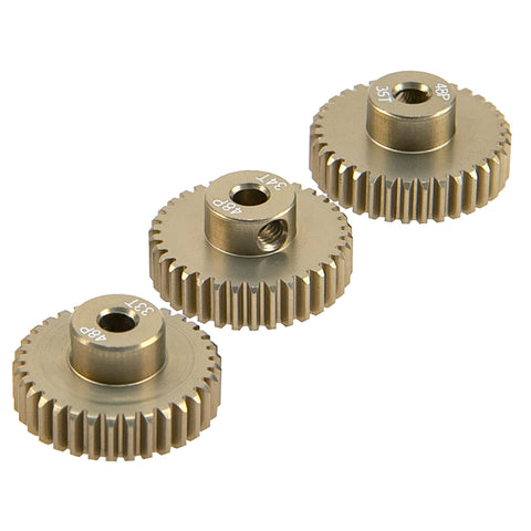 7075 Aluminum 48P Pinion Gear Set 32T 33T 34T 35T For 3.175mm Shaft One Eighth Inch RC Car Motors Fits HPI Losi Axial Traxxas Tamiya One Tenth Scale 4 Pack Durable CNC Machined Aluminum For Precise Mesh And Easy Gear Swaps For RC Hobbyists