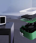 Compact Rechargeable Solder Fume Extractor And Mini Solder Fan With Bright Led Spotlight Hella Smooth Operation For Phone Circuit Fixes No Sweat Portable Smoke Absorber components displayed on a desk.