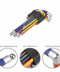 Top Notch 9 Piece Hex Key Set Crafted From Super Durable Chrome Vanadium Steel Perfect For Fast Assembly Of Knock Down Furniture And Quick Bike Repairs Around The Block, color-coded size set in holder