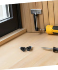 Industrial Spring Plunger Pins 4 Pack Metal Retainers on a workbench, showcasing black pins and tools for DIY projects.