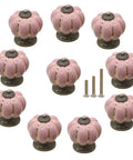 10 Pack Vintage Ceramic Pumpkin Cabinet Knobs In Sweet Pink Featuring A High Gloss Shine And Easy Peasy Install on a white background.