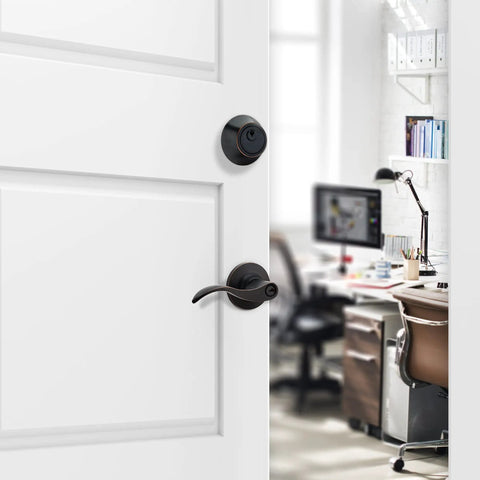 Entrance Lever Door Handle Set With Reversible Lever For Right Or Left Handed Doors Includes Single Cylinder Deadbolt And Keyed Alike