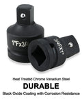 Heat treated chrome vanadium 11 Piece Impact Adapter And Reducer Set With Universal Joint Swivel Sockets, black oxide coating