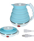 Ultra Thin Collapsible Travel Electric Kettle With Auto Shut Off And Keep Warm 110V, 555ml Food Grade Silicone, Blue