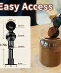One-Handed Scoop With Funnel For Ground Coffee Protein Powder And Tea, 2 Tbsp Mess Free Pour, Spill Proof Funnel Keeps Spills In Check, Reusable K Cup Refiller Compatible, Black, 1 Pack shown with dimensions