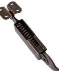 Close-up of Dual Direction Spring Lid Support Hinges for Cabinets, Boxes, Chests, Red Bronze Iron Finish, 2 Pack