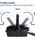 Right Hand Marine Throttle Remote Control Box Gen I Model 881170A15 with 15 Ft Cable shown in forward and reverse positions.