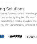 End-to-End Lighting Solutions overview with logos including AeroStart, Ballastar, DaliPro, Everline, and Panasonic.