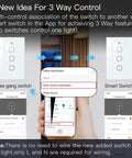 Diagram of 2.4GHz WiFi Wall Touch Smart Switch with Neutral Wire Required Three Way Glass Panel Light Switch system setup.