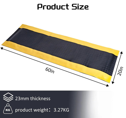 Anti Fatigue Floor Mat For Garage And Workshop Shop 20x60 Inch Ergonomic Standing Mat With Bright Safety Yellow Border Heavy Duty PVC Foam Cushion To Relieve Foot And Back Pain While You Work All Day