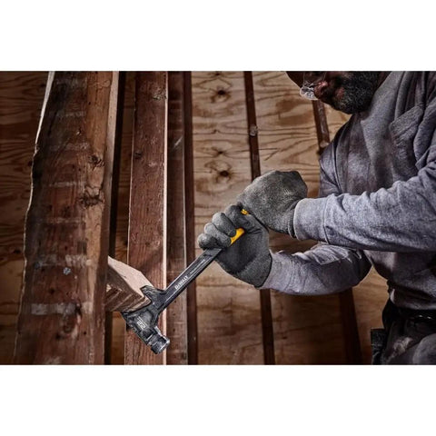 Worker using ToughSeries 22 Oz Demo Hammer With Magnetic Nail Starter Extended Claw For Board Grabbing Tri Pull Nail Removal