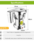 Heavy Duty Commercial Juice Extractor 370W Electric Centrifugal Juicer Machine High Capacity 80 To 100KG Hour, specifications and dimensions.