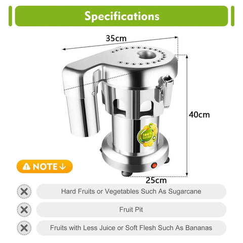 Heavy Duty Commercial Juice Extractor 370W Electric Centrifugal Juicer Machine High Capacity 80 To 100KG Hour, specifications and dimensions.