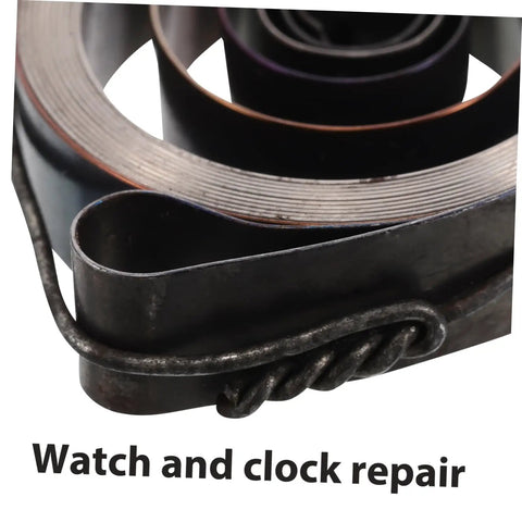 Close-up of metal spring from Pro Grade Mechanical Alarm Clock Repair Kit With Precision Springs and Winding Key Assembly.