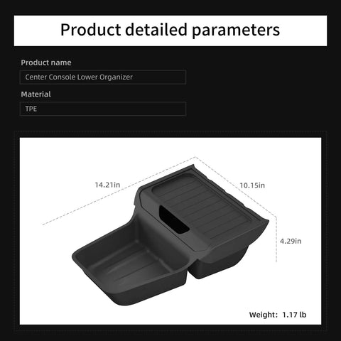 Tesla Model Y Lower Center Console Juniper Standard Version 2025 2026 Storage Organizer Tray TPE Black Flexible Stain Resistant