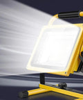 Led Rechargeable Work Light, 100W Rechargeable Floodlights Portable Le with adjustable handle and light beam.