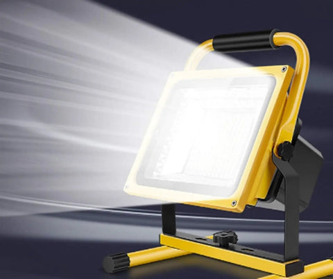 Led Rechargeable Work Light, 100W Rechargeable Floodlights Portable Le with adjustable handle and light beam.