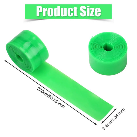 Two Pack Bike Tire Liners For Flat Protection, Bicycle Rim Tape And Rim Strip Protectors shown unrolled, green, 230cm length