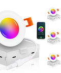Six Pack 3-Inch Smart WiFi Recessed LED Lights RGBCW Color Changing, Works With Alexa And Google Home, No Hub Required