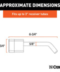 Diagram of Heavy Duty Five Eighths Inch Hitch Lock Pin with dimensions for trailers and ball mounts, fits up to 3 inch receiver.