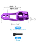 Three Pack Aluminum 25T Steering Servo Arm Horn Set For DIY RC Cars Boats And Planes, 31mm Length, 7mm Thick, 3mm Holes, High Torque Coreless Servo Accessory In Purple. Purple 25T aluminum servo horn with 31mm length and screw