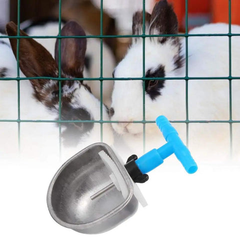 Heavy Duty 304 Stainless Steel Automatic Rabbit Water Feeder With Adjustable Hanging Drinking Bowl For Bunny Guinea Pig Ferret And Rodents Smooth Operator No Drip Hassle Large Cage Essential with rabbits in background