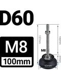 Heavy Duty Adjustable Leveling Feet With Swivel Base And Rubber Bottom For Wobbly Furniture Workbench And Machinery M8 M10 M12 Thread with dimensions.