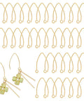 Golden V Shape Stainless Steel Earring Hooks, 50 pcs metal ear wires with horizontal loop for jewelry making, arranged in rows.
