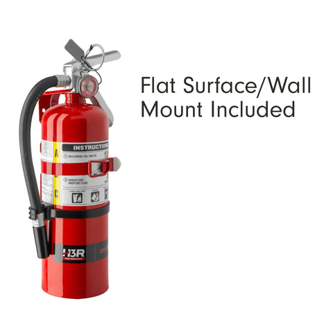 Hardcore Five Pound ABC Fire Extinguisher For Vehicle Marine Home Use With Refillable Dry Chemical Agent Mounting Bracket UL Listed USCG Approved Chrome Finish with wall mount.