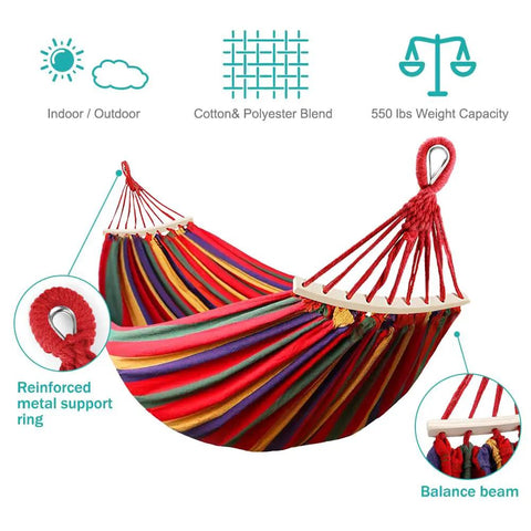 Durable 320G Canvas Camping Hammock With 550Lbs Capacity Upgraded Thick Fabric Anti Roll Design with Balance Beams Illustrated
