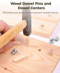 Complete 404 Piece Wood Dowel Set with fluted dowels and metal centers in use for furniture making