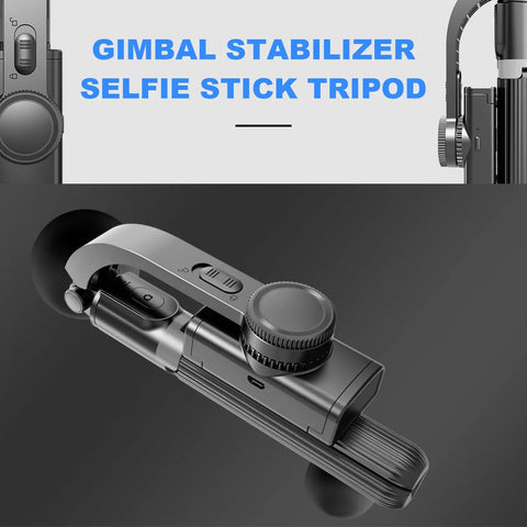 Smartphone Gimbal Stabilizer With Retractable Selfie Stick And Tripod, 1 Axis Remote Control, black design close-up.