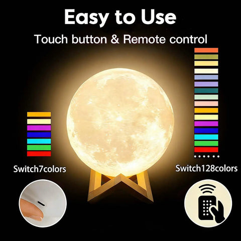 Kid Safe Nursery Night Light With 128 Color Changing LEDs, Stepless Dimming, Soft Silicone Remote Touch Lamp on wooden stand