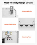 Tough-As-Nails Outdoor Electrical Box With ABS Housing Waterproof IP65 Enclosure Built-In Thermostat And Cooling Fan Ventilated Junction Box With Mounting Plate And Cable Grommets For Indoor And Outdoor Use, white, grounding screw and cable outlet