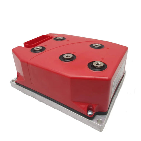 Beefy 48V 400A AC Motor Controller For Electric Golf Cart And Mini Bus Plug And Play EV Upgrade Delivers Smooth Power Compatible With 1232Ser5422 470335422 Parts, red housing, side angle view.