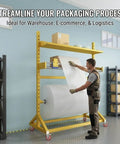 Heavy Duty Packing Station With Upgraded Cutter And Steel Bubble Roll Dispenser Stand Mobile Shipping Prep Cart Built Tough for the Daily Grind and Ecommerce Shipments in a warehouse setting.