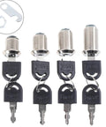 Four silver keyed cam cylinder locks with two keys each, suitable for cabinets, drawers, mailboxes, and secure storage uses.