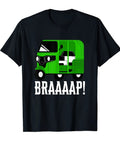 Hella Rad Tuk Tuk Rickshaw Auto Driver Graphic Tee For Bangkok Vibes And East Asia Adventure Seekers featuring a green tuk tuk design.