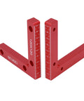 Sturdy Right Angle Clamps 2 Pack Aluminum Alloy Positioning Tools For Woodworking And Crafts with clear red measurement scale.