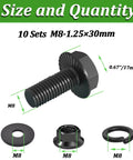 Top Shelf M8 X 30mm Full Thread Flanged Hex Head Bolts With Flange Nuts Flat And Lock Washers 10 Piece 10.9 Grade Black Zinc Plated Alloy Steel Garage Ready Set with dimensions.
