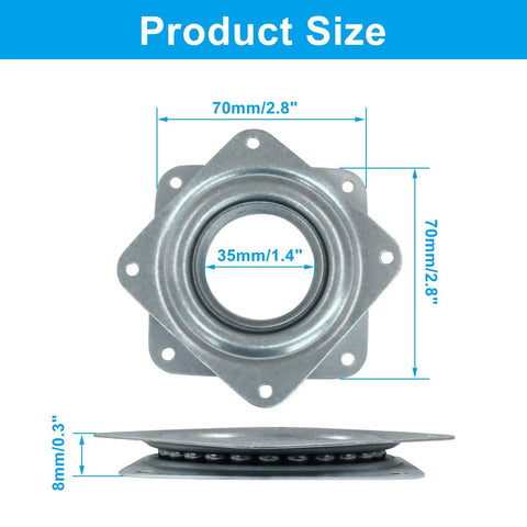 Heavy Duty 2 Pack 3 Inch Lazy Susan Turntable Smooth 360 Ball Bearing Rotation Galvanized Steel dimensions and detail view.