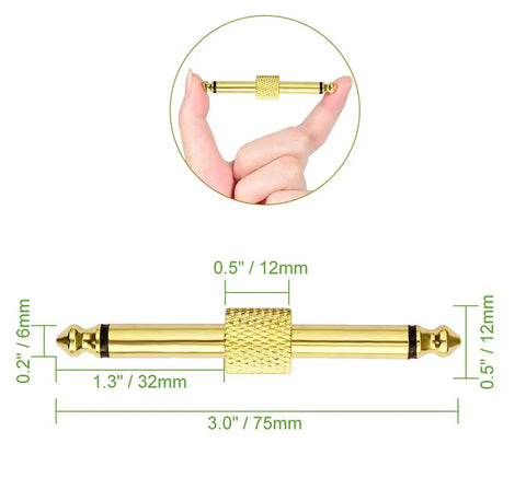 Gold Plated 1/4 Inch Guitar Pedal Connectors 6 Pack, Male To Male Straight Plugs with Compact Design for Pedalboards