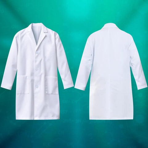 Front and back of Kids Lab Coat Doctor Scientist Costume With Safety Glasses, ID Card And Test Tube Accessories For Pretend Play